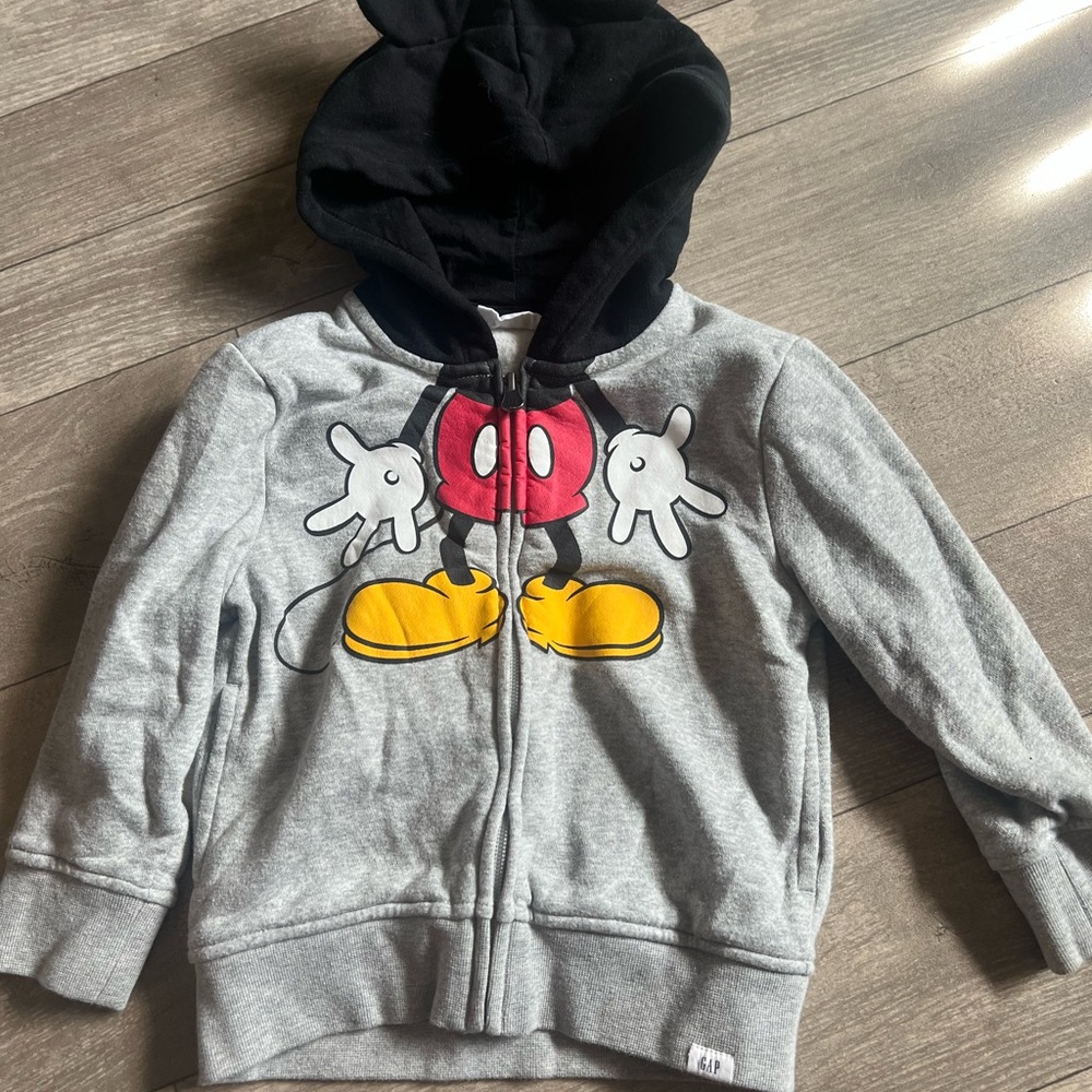 GAP Gray and Black Hoodie with Mickey Mouse Design